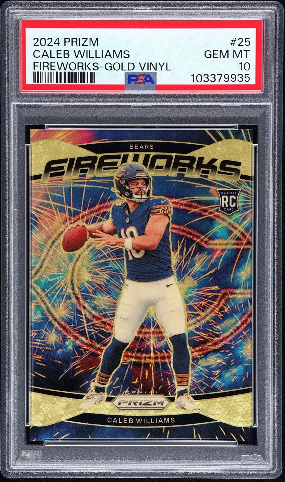 Caleb Williams Panini Prizm Fireworks #25 Gold Vinyl