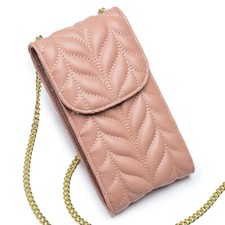 Gold Metal Chain Leather Crossbody Bag Phone Holder Card Organizer Lovely Wallet