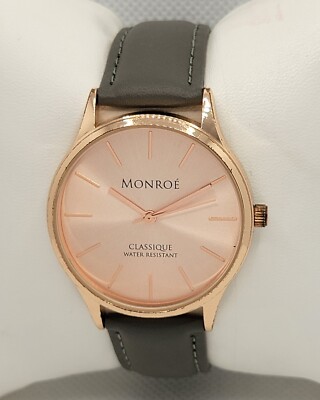 Ladies Monroe by Maestro Rose Gold Tone Gray Genuine Leather Analog Watch G9