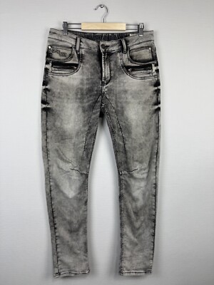 CIPO BAXX Gray Denim Hip Hop Embroidered Logo Regular Slim Tapered Men's Jeans