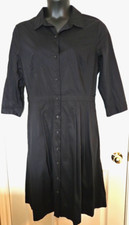 Talbots Womens Size 16 Black 100% Cotton Shirt Dress Button Front Belt Loops