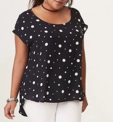NWT Torrid Tunic Top 4 4X Navy & White Polka Dot SS Dolman Slv Split Back Hi Low
