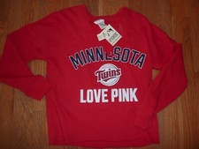 VICTORIAS SECRET PINK MLB MINNESOTA TWINS LIGHT WGT RCUT VNECK SWEATSHIRT NWT