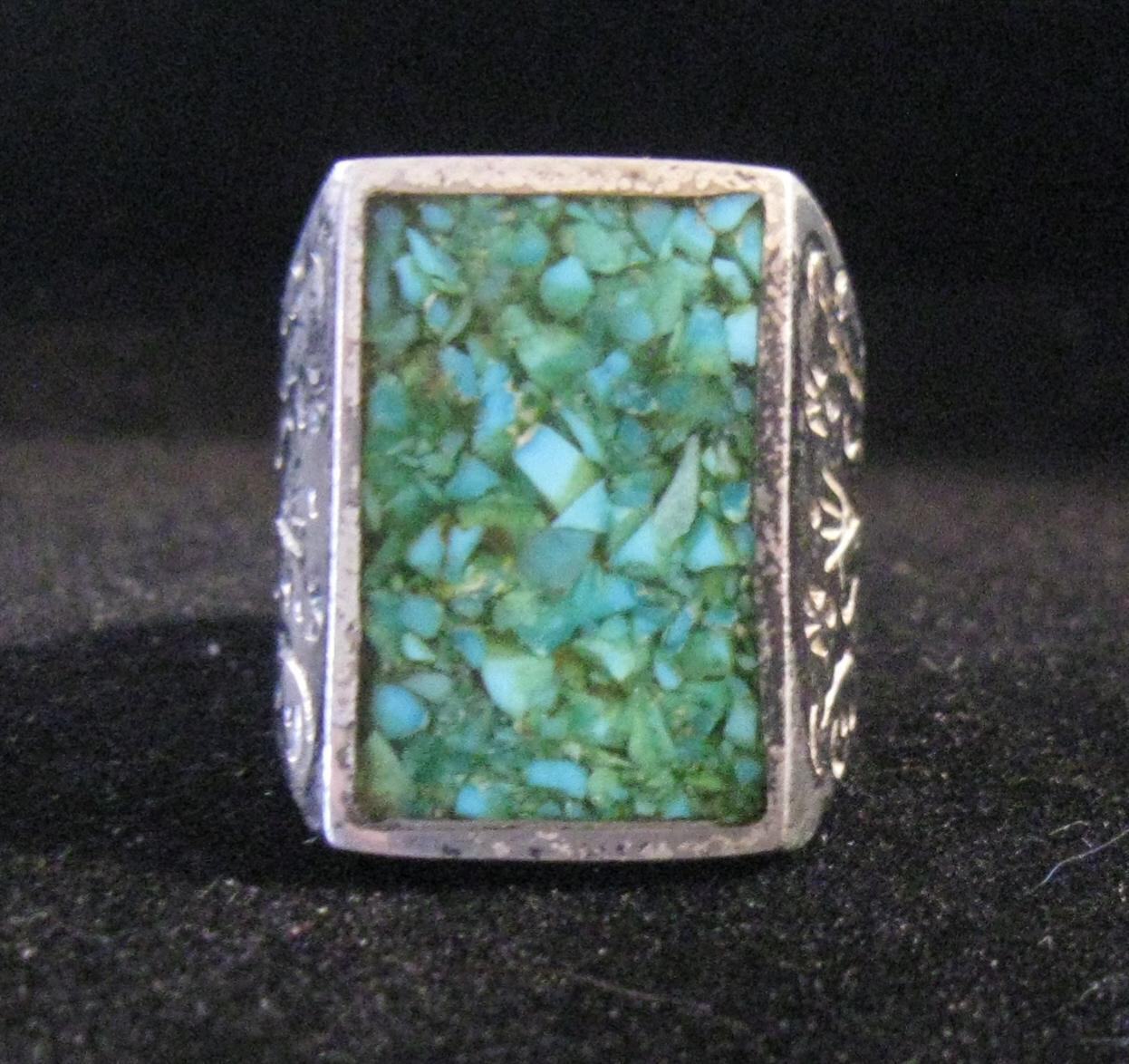 Man's Compressed Turquoise Ring - image 1
