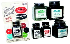 Vintage Carter's Stamp Pad Ink Bottles Black Green Blue Red Mixed Lot 1950's USA