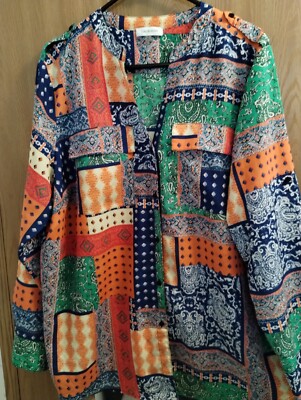 Calvin Klein Collection Womens Shirt Artsy Multicolor Size 1XL Long Sleeve Light