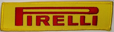    PIRELLI LOGO Iron on Embroidered Patch 5'' x 1.5'' RED ON YELLOW