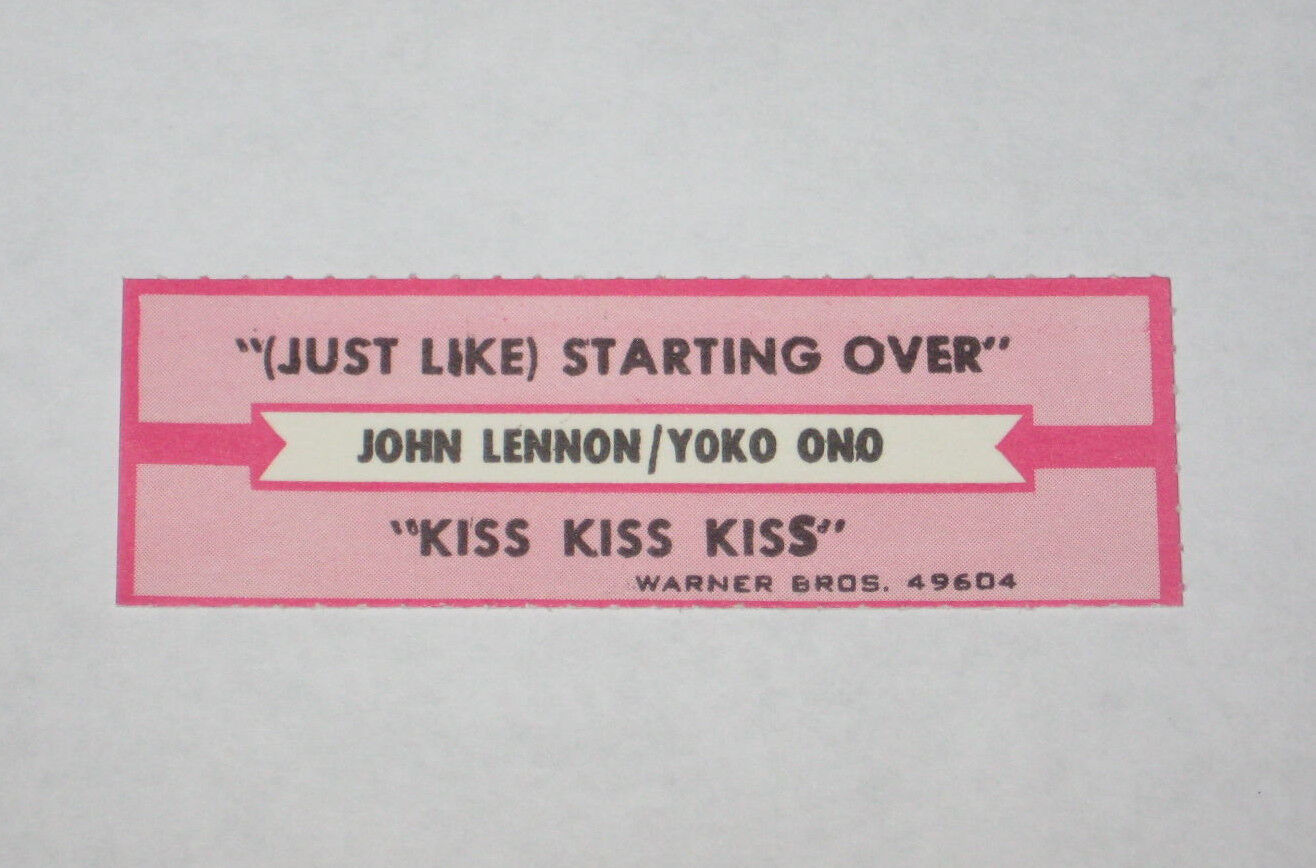 x1 John Lennon Yoko Ono Jukebox Title Strip Just Like Starting Over Kiss Kiss