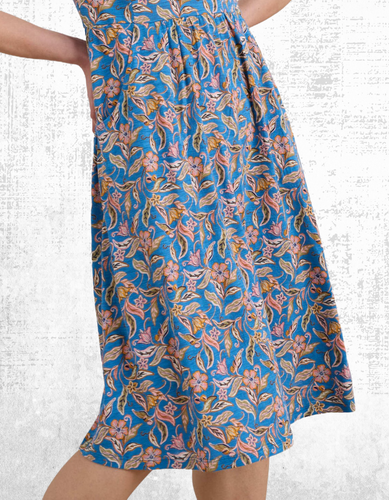 Ex Seasalt Women’s Short Sleeve Fit and Flare Dress in Blue Floky Bloom - Picture 9 of 9
