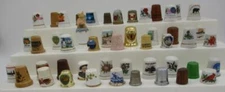 Vtg Lot of 48 Thimbles Ceramic Souvenirs Wood Advertising Plastic Metal Cat