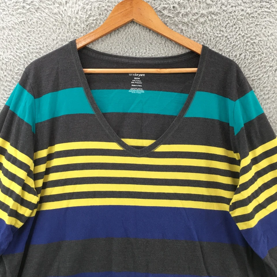 Camiseta manga larga Lane Bryant para mujer 22/24 multicolor a rayas mezcla de algodón Foto 2 de 4
