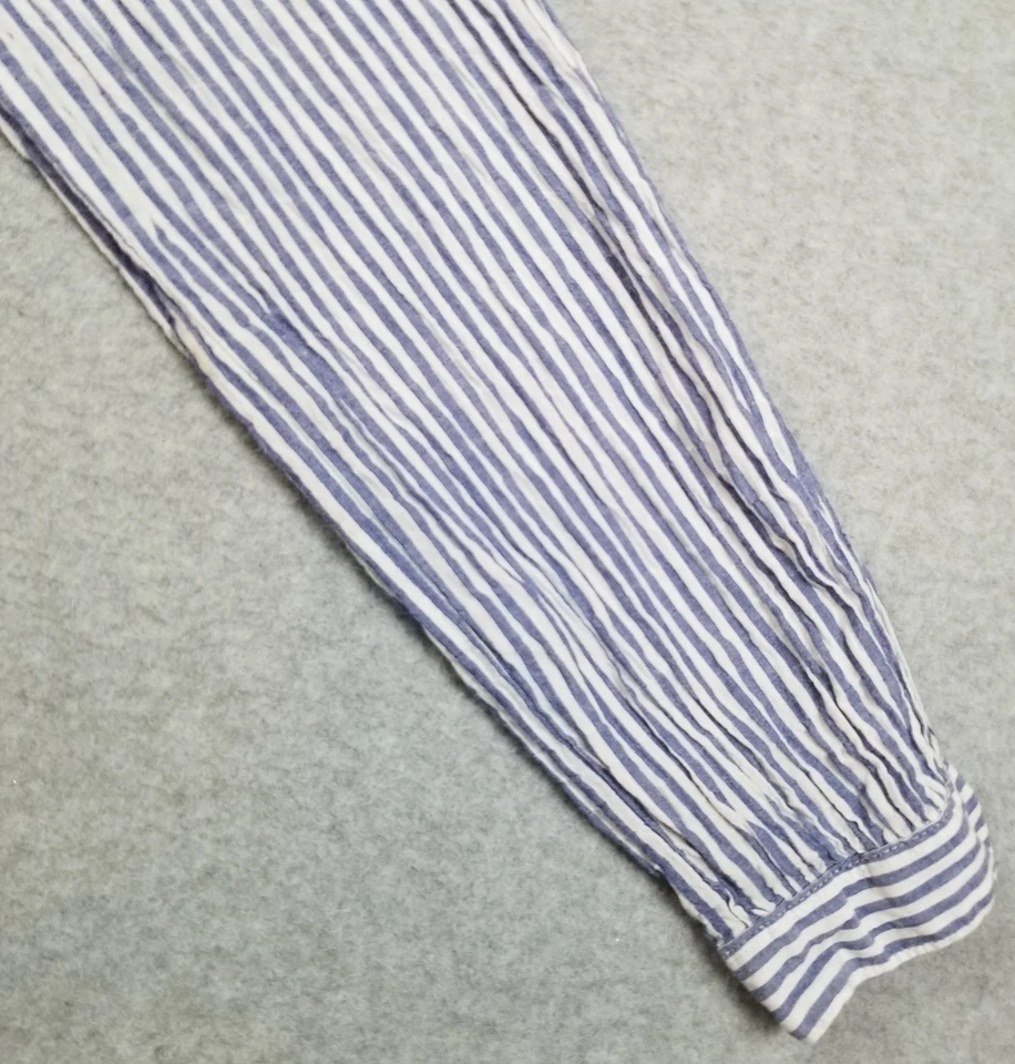 Blusa H&M Top Para Mujer 4 Azul Blanco Rayas Manga Larga Cuello con Bandas Elastizado Foto 3 de 4