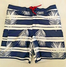 Lands End Mens XL 40-42 Swim Trunks Shorts Floral Pockets Draw String Navy White