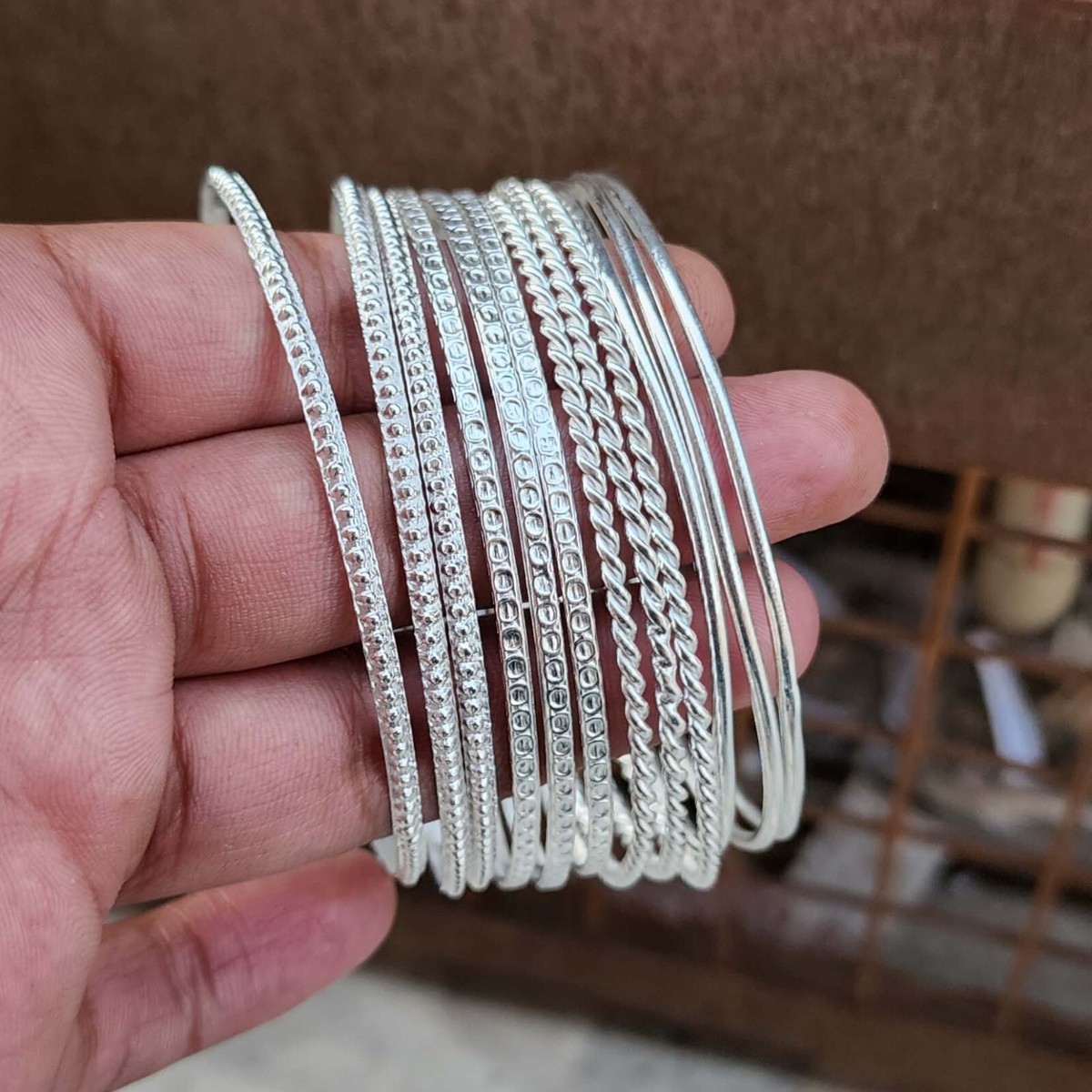 Solid 925 Sterling Silver Bangle Set Of 12 Beautiful Gift For