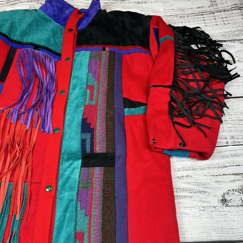 SFR Santa Fe Recreations Western Suede Fringe Overcoat Serape Aztec Sz S Heavy - Picture 6 of 20