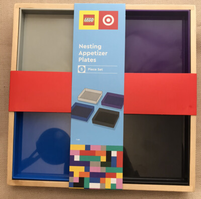 Lego X Target Nesting Appetizer Plates Set of w Wood Tray Purple
