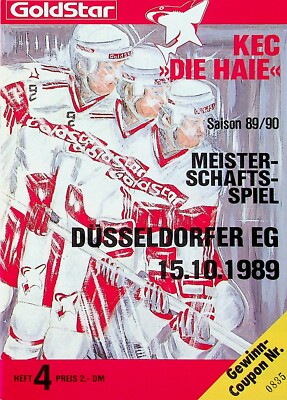 Eishockey Programm Düsseldorfer EG beim Kölner EC DEG KEC 89-90 am 15.10.1989