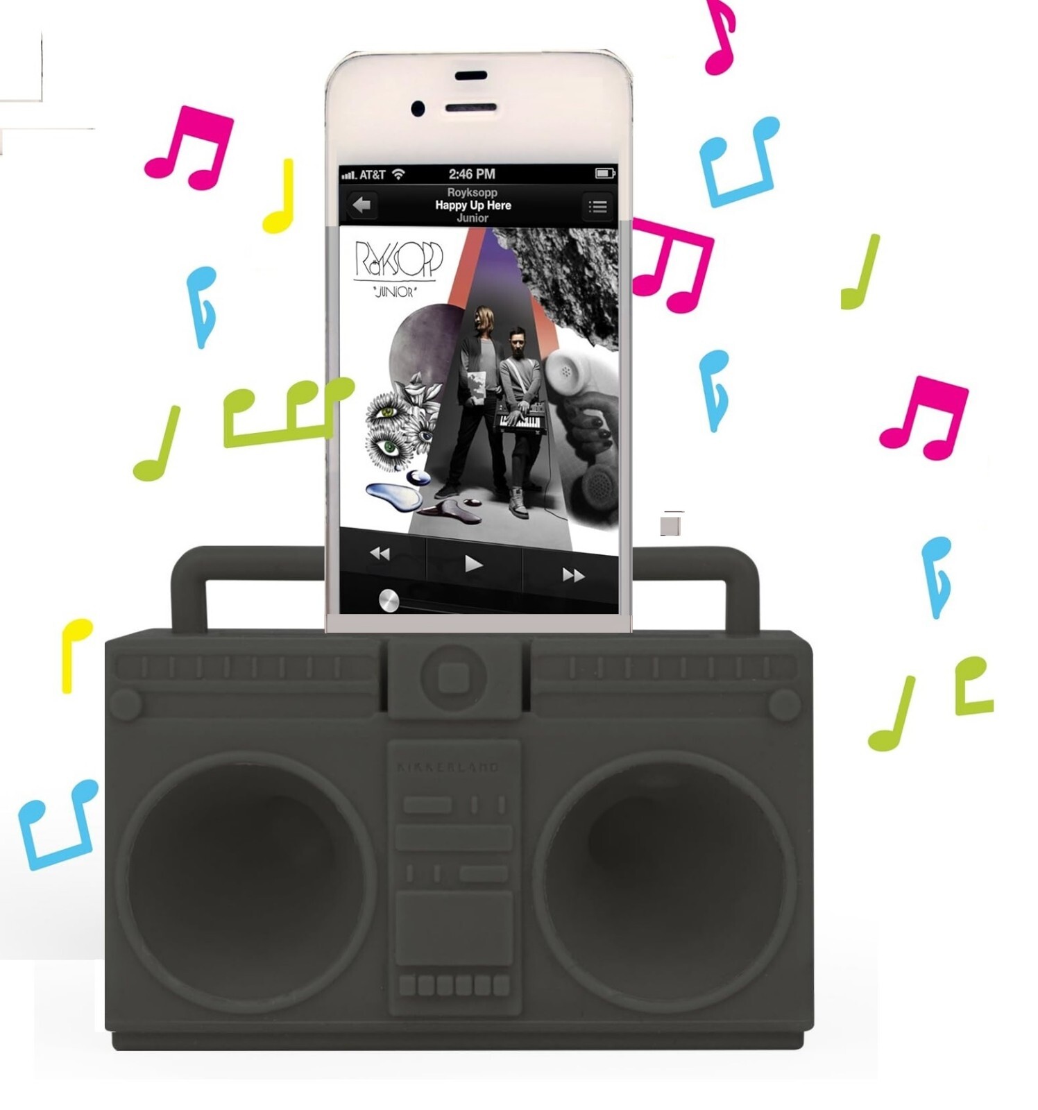 Kikkerland BoomBox Speaker (Gray) For IPhone 4 & 5, Amplifie