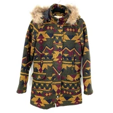ETHEREAL by Paper Crane Aztec Zip Snap Button Removable Faux Fur Hood Coat Small