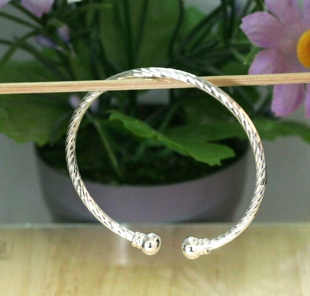 22K 23K 24K THAI BAHT DP WHITE GOLD GIRL DIAMOND CUT EASY BANGLE