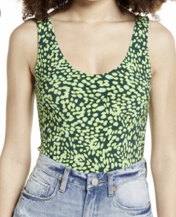 Leith Womens Medium Bodysuit Top NEW Green Gables Animalia Thong Snap