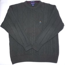 Vintage Gant Forest Green Mens XL Cable Knit Cotton Crewneck Sweater Jumper