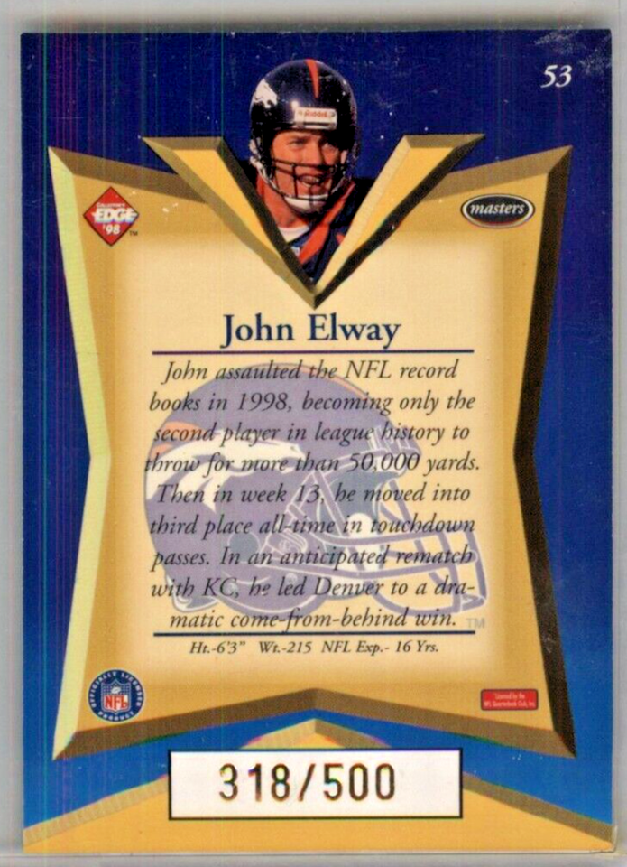 1998 Collector's Edge Masters Gold Redemption John Elway 318/500 DENVER