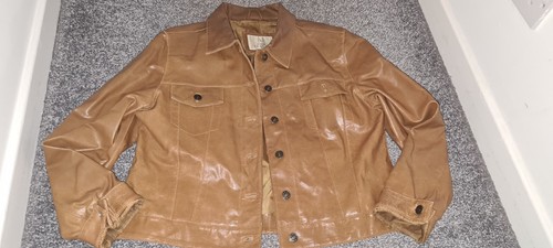 MODERN CLASSICS Kurzjacke camel hellbraun Echtleder Knopfleiste UK 16 Western