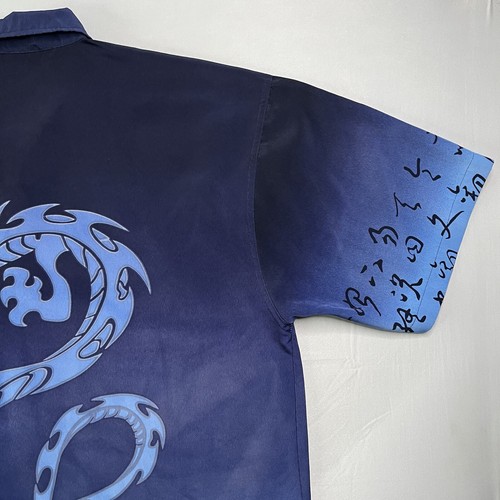 Vtg Maltos USA Shirt Mens X-Large Blue Dragon Print Short Sleeve Button Up Y2K - Picture 14 of 15