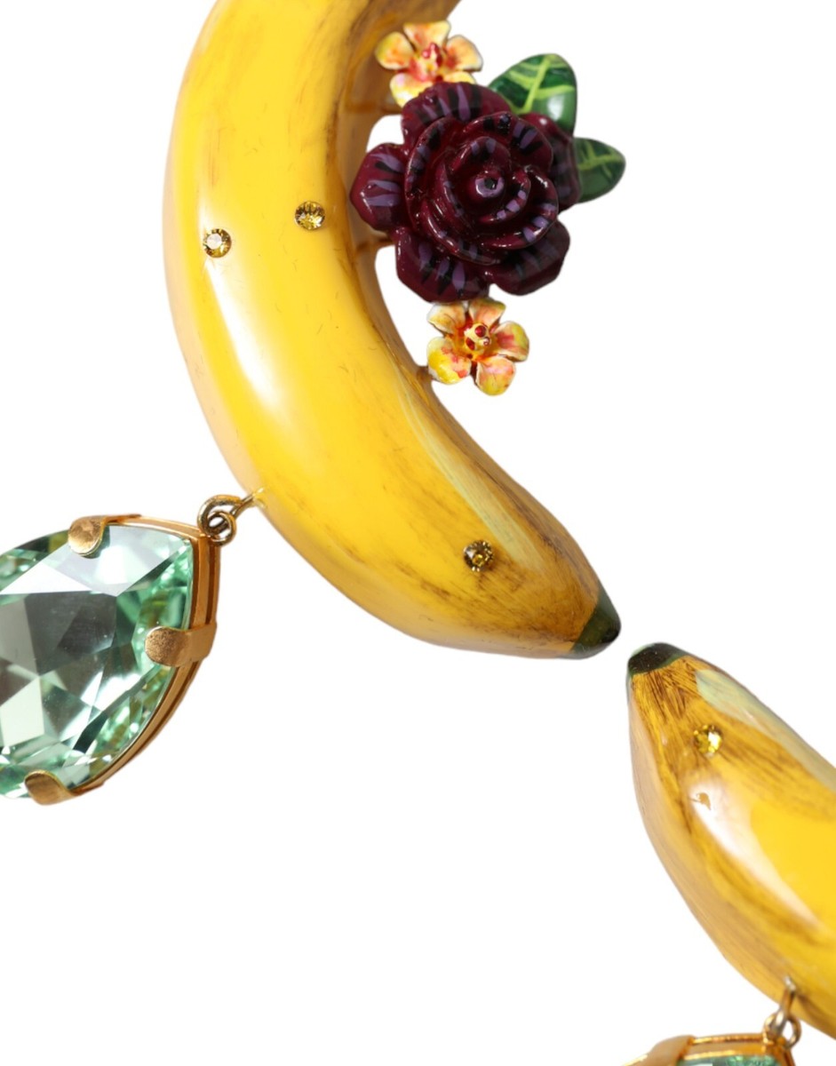 DOLCE & GABBANA Earrings Gold Brass Crystal Banana Clip-on