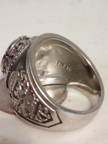 Vintage United States Army Ring Stainless Steel Red Rhinestone Size 12 A17 - Picture 3 of 5