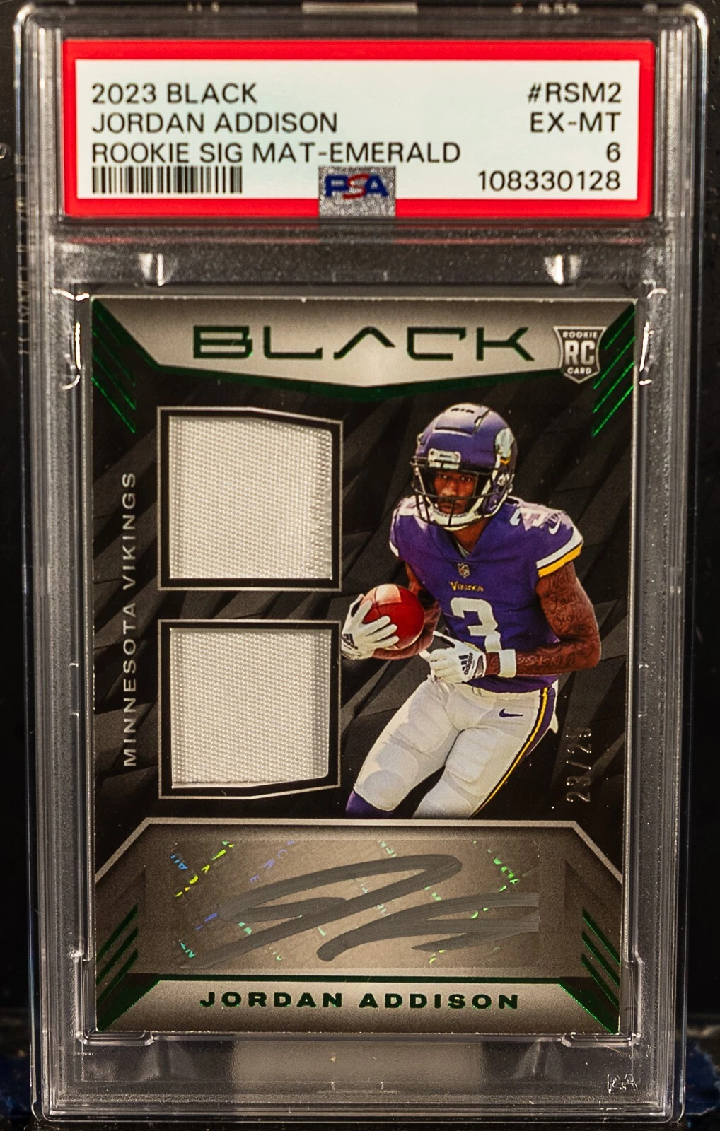 Jordan Addison Panini Black Rookie Signature Materials #RSM2 Emerald