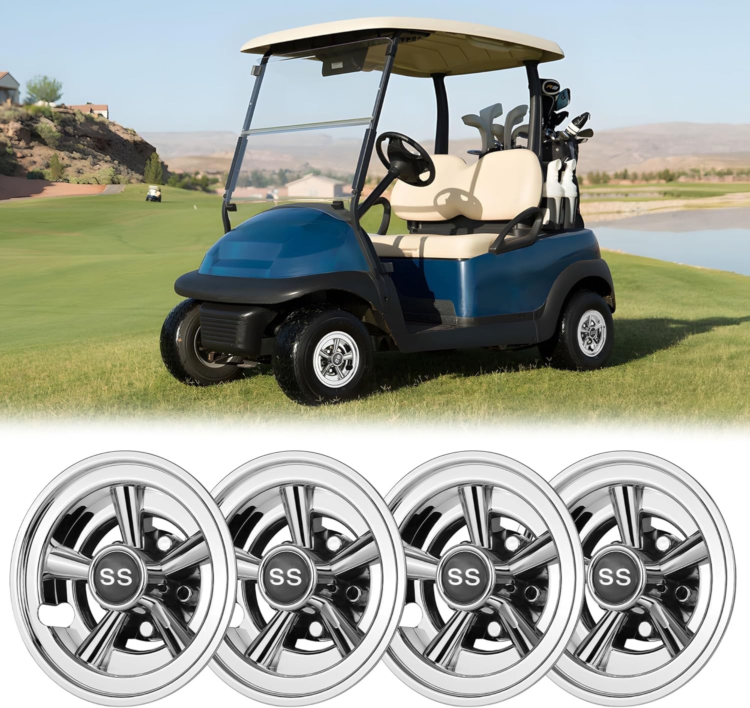 Cart Ss Wheel Covers Hub Caps For Yamaha Ezgo Club Car(set Of 4)