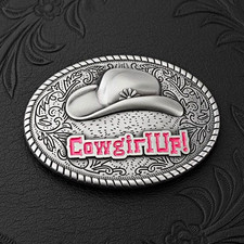 CowgirlUp Oval Belt Buckle Floral Metal Silver Pink