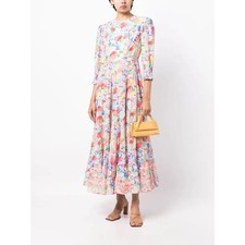 RIXO Kristen Floral Cotton Tiered Midi 3/4 Sleeve Dress US 8 M Garden Party