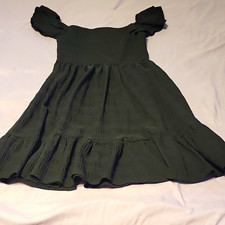 SHEIN Girls Black Smocked Fit & Flare Dress, Puff Short Sleeve, Size 14