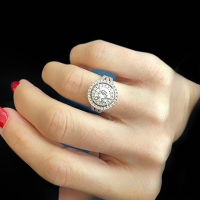 Lab Grown Diamond Luxury Solid 18k White Gold 2 Ct Ring Round IGI E F VVS CVD
