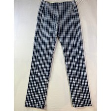 Ann Taylor Gingham Check Straight Leg Pants Womens Size 6 Navy White Zip Ankle