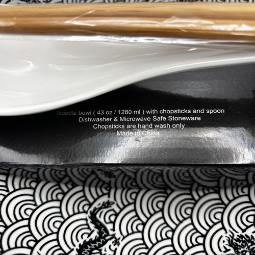 SH Home Waves Dragon Ceramic Ramen Noodle Bowl With Chopsticks And Spoon - Imagen 2 de 7