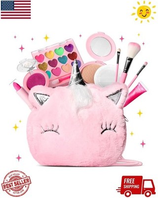 Kids Real Makeup Kit for Girls  with Fluffy Purse - Real,  Non  Toxic,  Washable