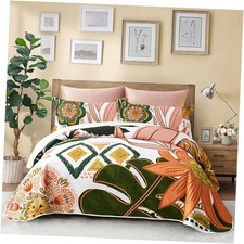 3 Piece Boho Floral Quilt Sets Farmhouse Botanical Full/Queen Blush Pearl
