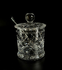 Vintage Cut Glass Preserve Pot with Lid and Silver Plated EPNS Spoon