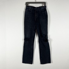 Agolde Lana Mid Rise Straight Leg Cotton Distressed Denim Jeans Black Wash 26