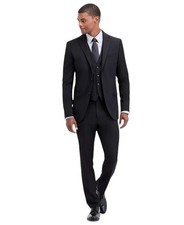 Dkny Mens Modern fit 3 Piece Vested Suit 38 R / 31 Waist Black Solid Stretch