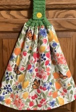 Double Hanging kitchen towel fruit flower butterflies crocheted green top
