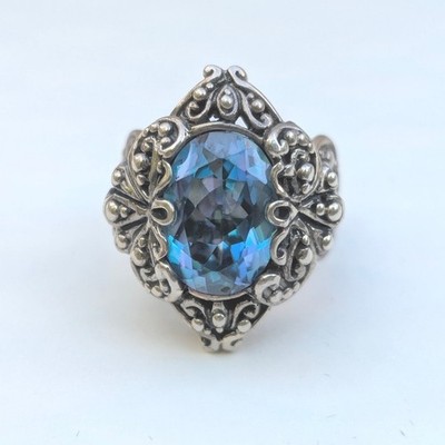 Sarda Sterling Silver Mystic Topaz Filigree Statement Ring Blue Green Size 7