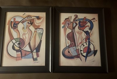 Set/2 Alfred Gockel Wild Party Animal Party Framed Abstract Jazz Prints 19 X 15