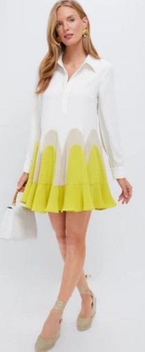 Tuckernuck White and Yellow Colorblock Long Sleeve Collared Mini Dress