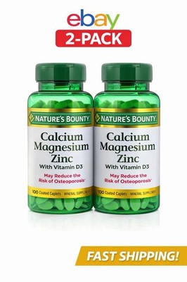 2x NATURE'S BOUNTY CALCIUM MAGNESIUM ZINC W/ VITAMIN D3 100 CAPLETS