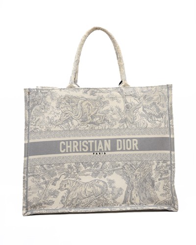 Dior Book Tote Large in Ecru and Gray Toile De Jouy Embroidery